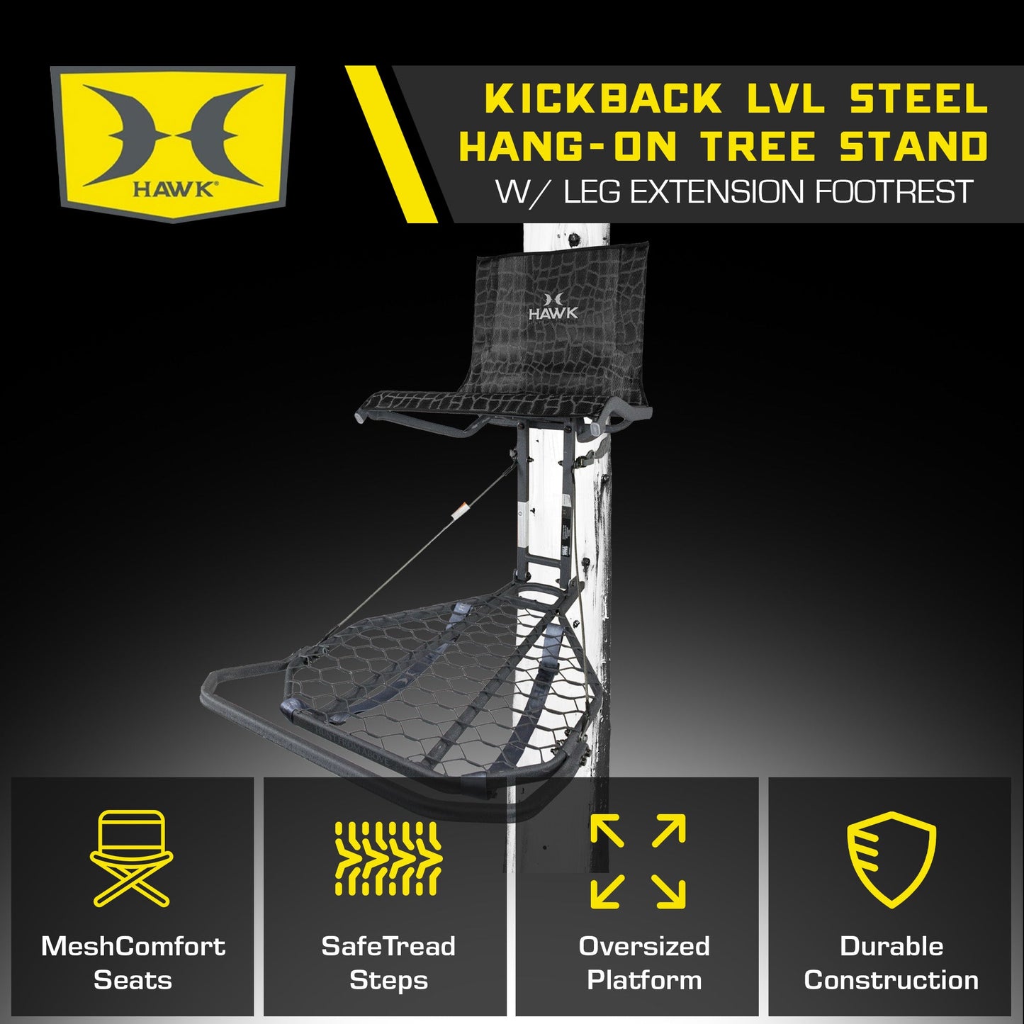 Hawk HWK-HF2031 Kickback LVL Steel Hang-On Tree Stand w/ Leg Extension Footrest