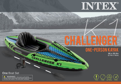 Intex Challenger K1 1 - Person Inflatable Sporty Kayak + Oars And Pump | 68305EP - Angler's Pro Tackle & Outdoors