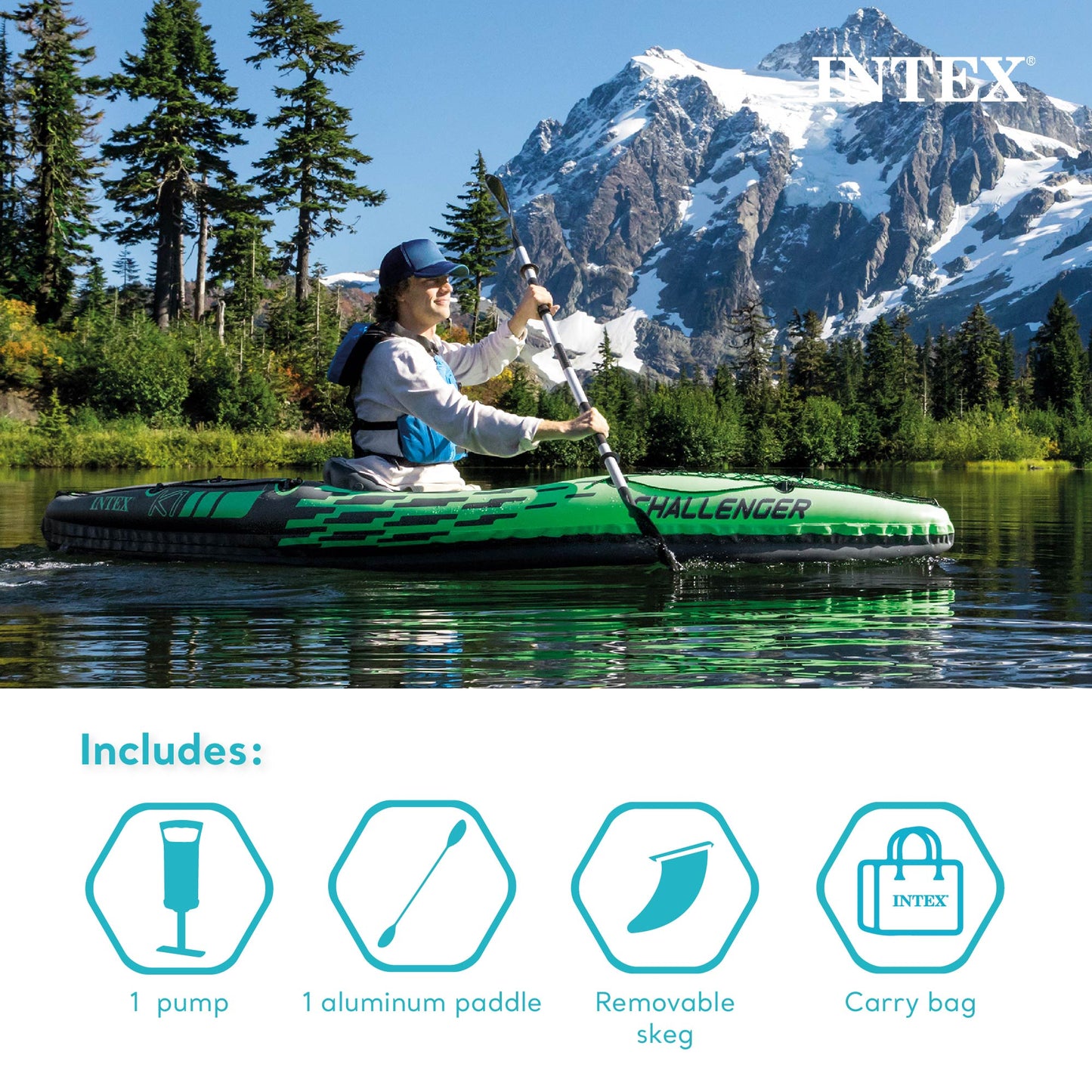 Intex Challenger K1 1 - Person Inflatable Sporty Kayak w/ Oars And Pump (2 Pack) - Angler's Pro Tackle & Outdoors