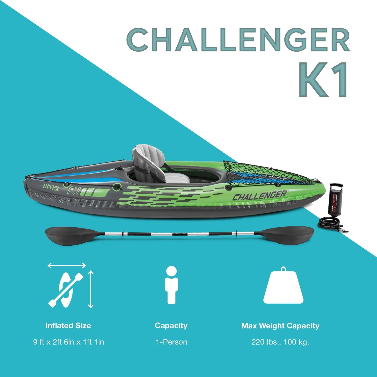 Intex Challenger K1 1 - Person Inflatable Sporty Kayak w/ Oars And Pump (2 Pack) - Angler's Pro Tackle & Outdoors