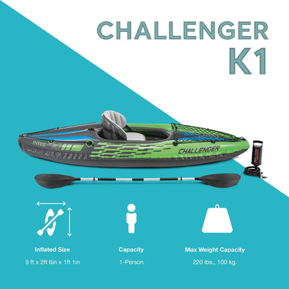 Intex Challenger K1 1 - Person Inflatable Sporty Kayak w/ Oars And Pump (2 Pack) - Angler's Pro Tackle & Outdoors