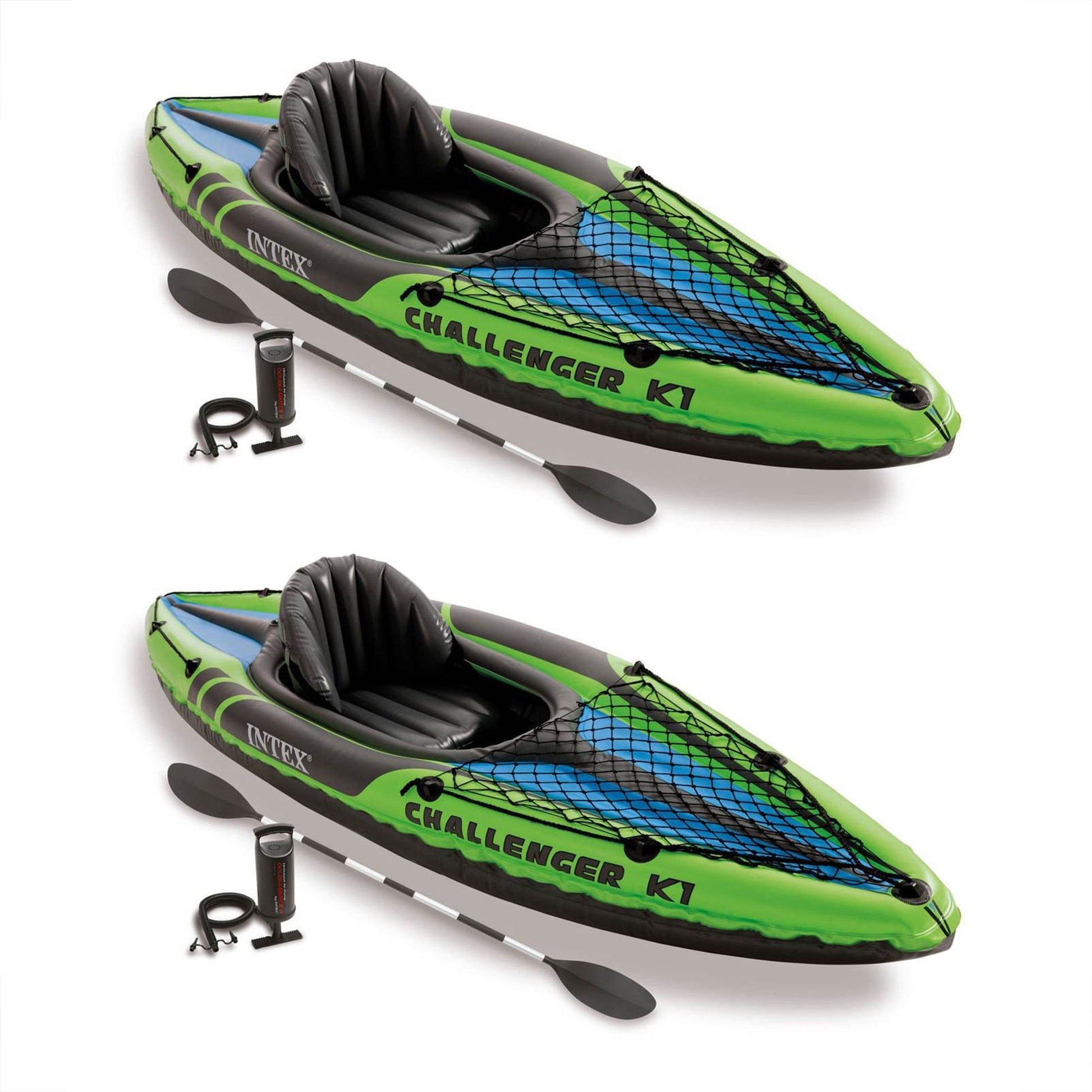 Intex Challenger K1 1 - Person Inflatable Sporty Kayak w/ Oars And Pump (2 Pack) - Angler's Pro Tackle & Outdoors
