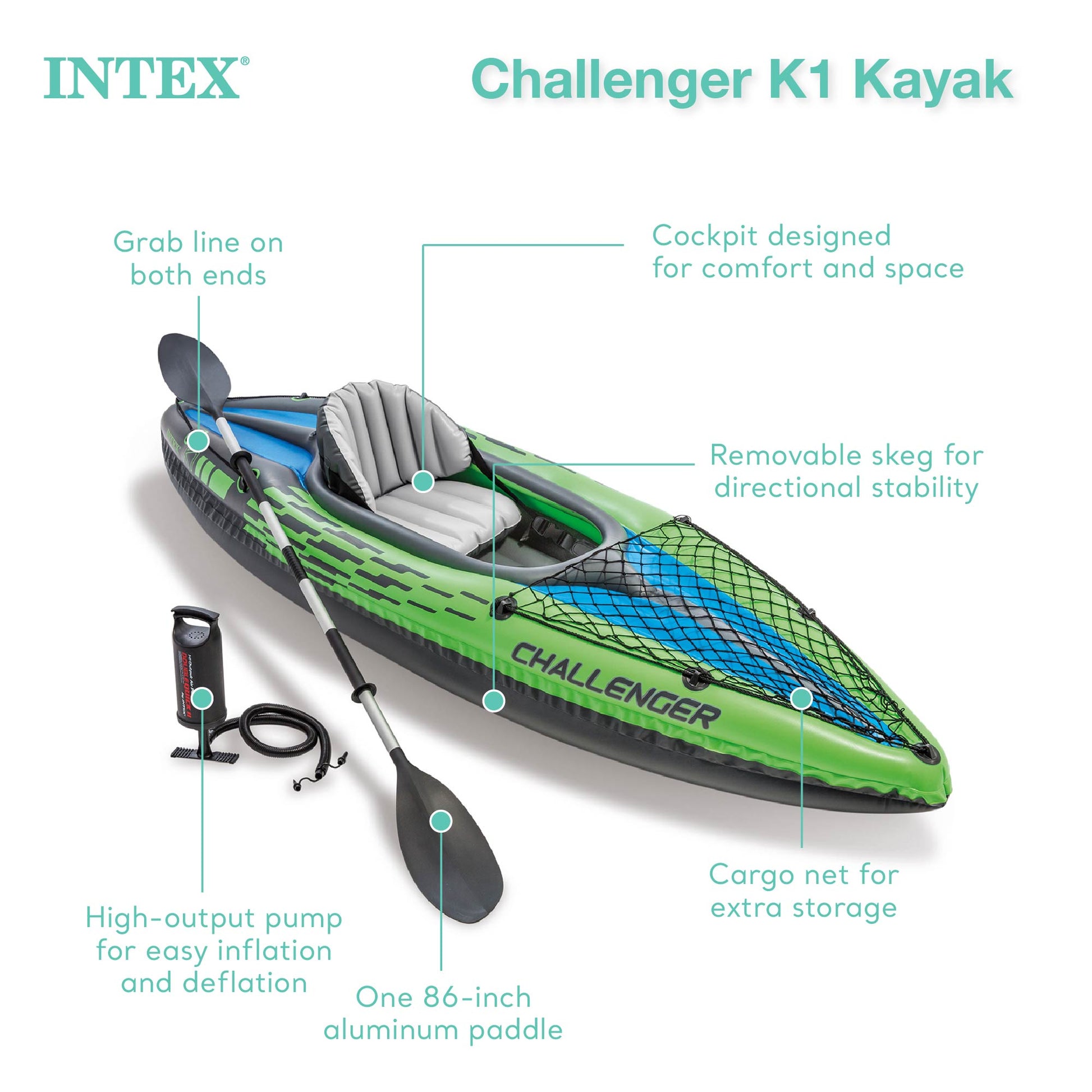 Intex Challenger K1 1 - Person Inflatable Sporty Kayak w/ Oars And Pump (2 Pack) - Angler's Pro Tackle & Outdoors