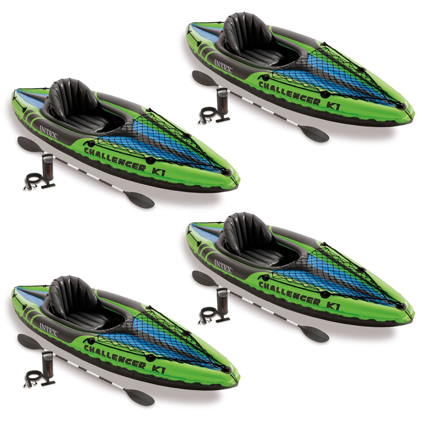 Intex Challenger K1 1 - Person Inflatable Sporty Kayak w/ Oars And Pump (4 Pack) - Angler's Pro Tackle & Outdoors