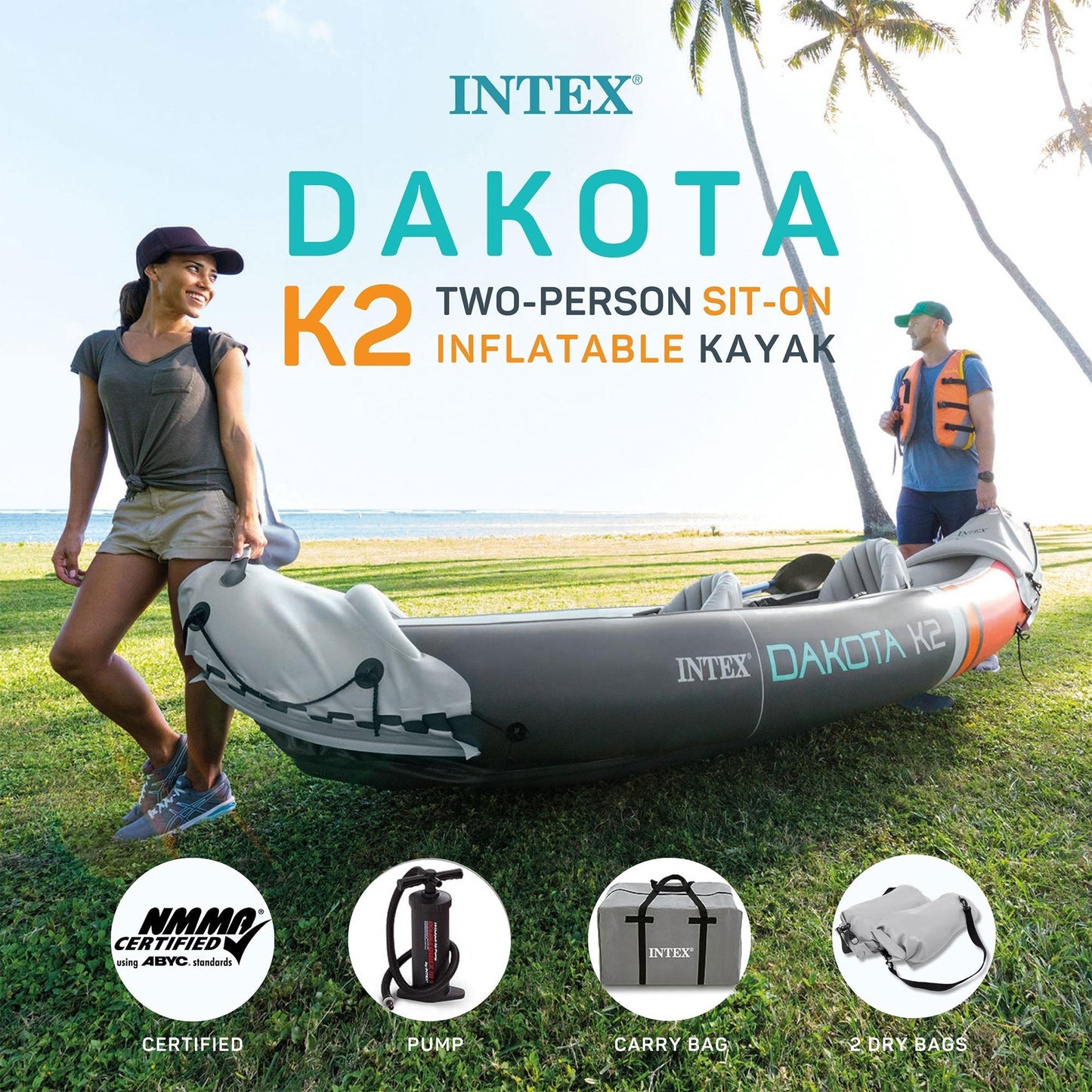 Intex Dakota K2 2 Person Vinyl Inflatable Kayak and Accessory Kit w/ Oars & Pump - Angler's Pro Tackle & Outdoors