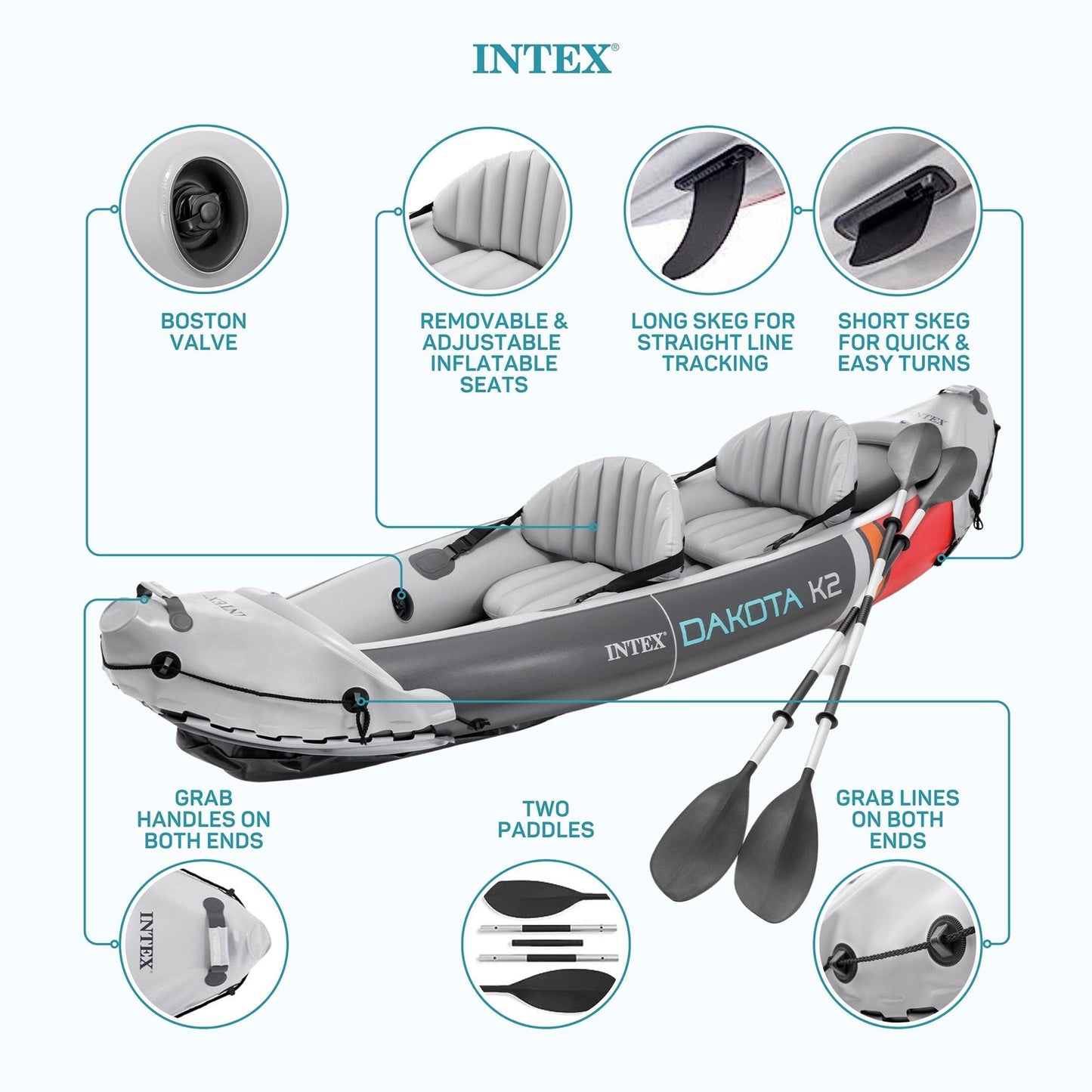 Intex Dakota K2 2 Person Vinyl Inflatable Kayak and Accessory Kit w/ Oars & Pump - Angler's Pro Tackle & Outdoors