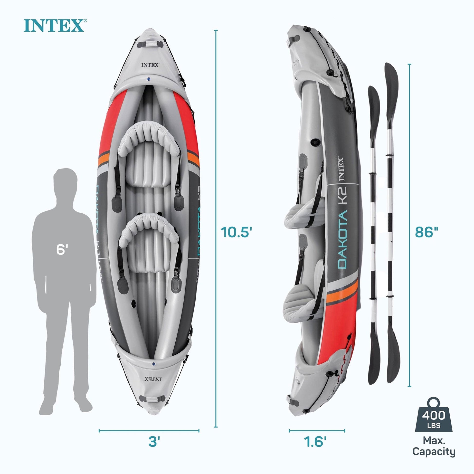 Intex Dakota K2 2 Person Vinyl Inflatable Kayak and Accessory Kit w/ Oars & Pump - Angler's Pro Tackle & Outdoors