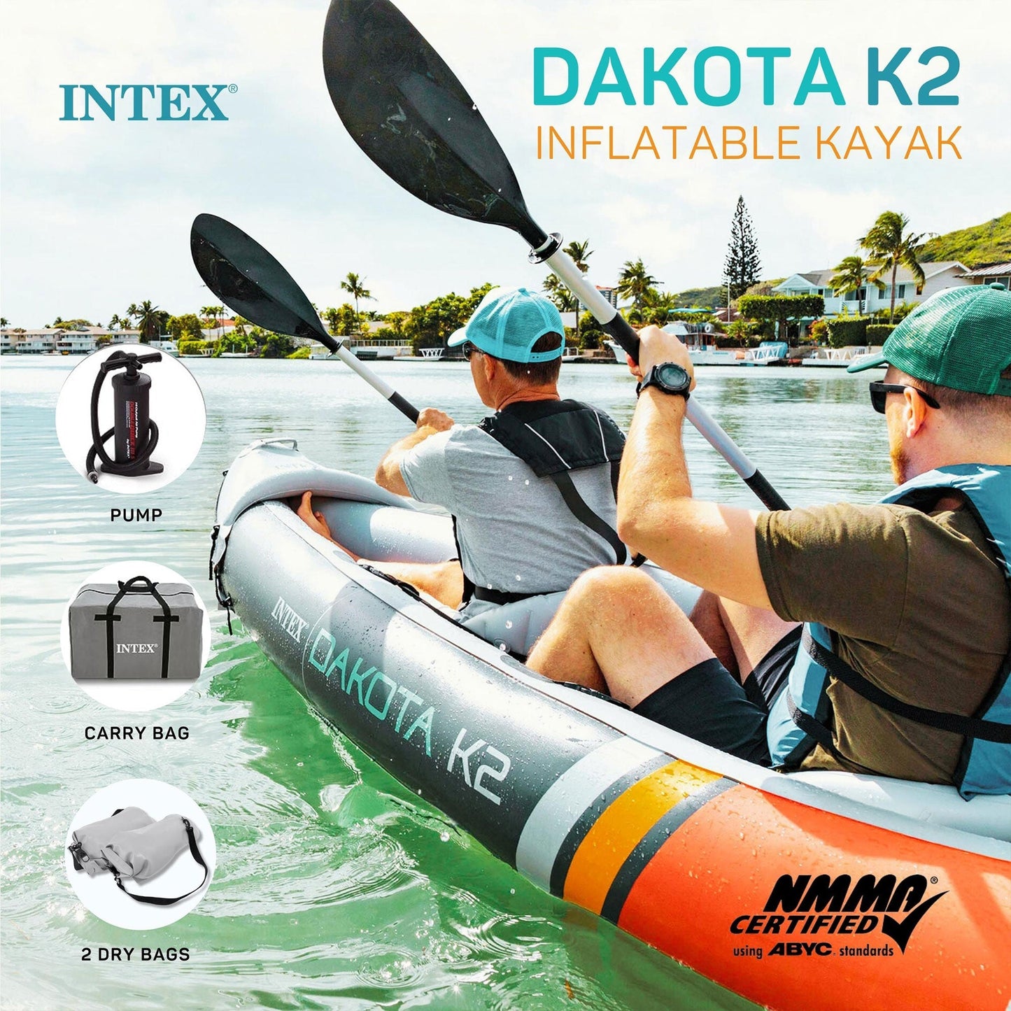 Intex Dakota K2 2 Person Vinyl Inflatable Kayak and Accessory Kit w/ Oars & Pump - Angler's Pro Tackle & Outdoors