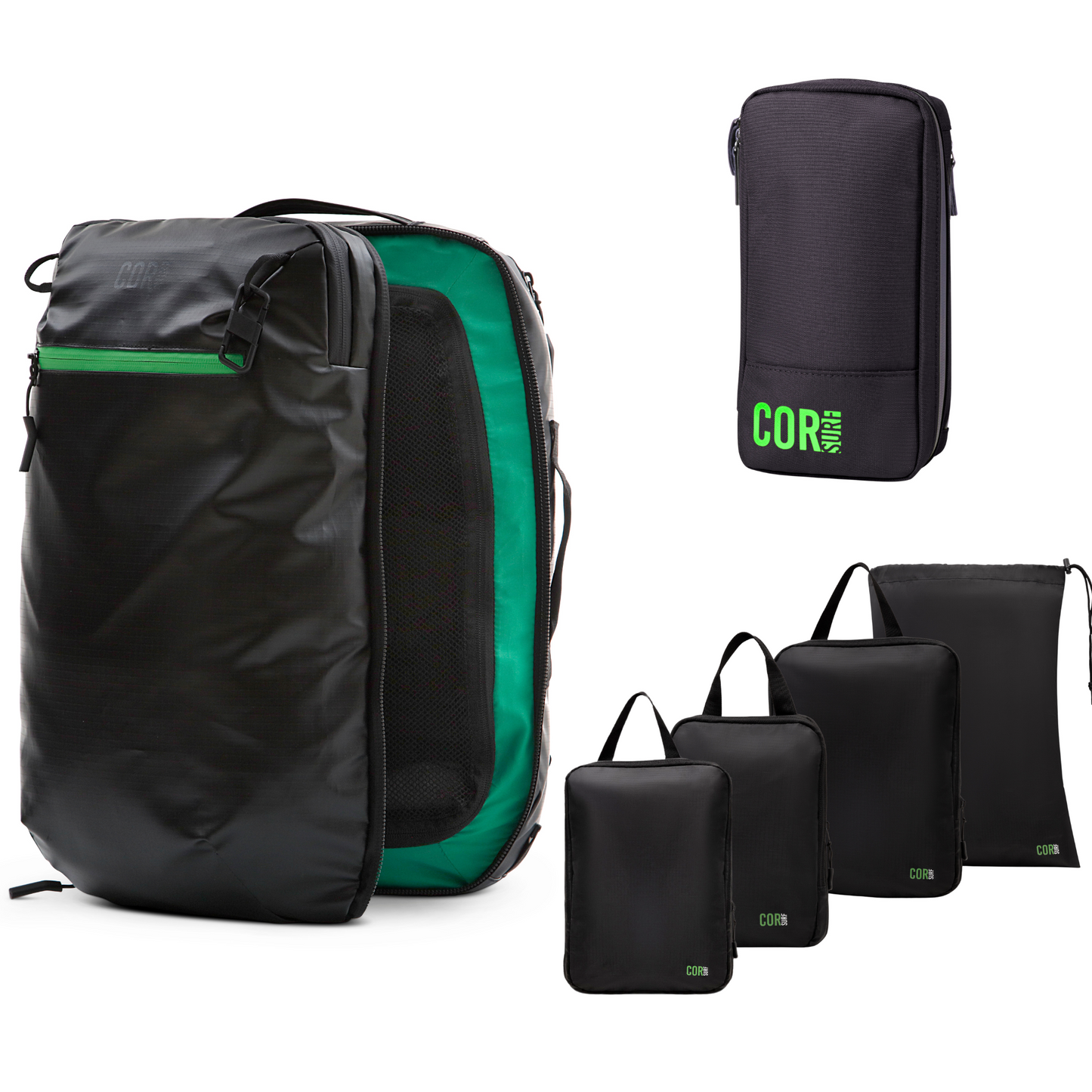COR Surf Island Hopper Travel Bundle - Backpack + Toiletry Bag + Compression Packing Cubes with YKK