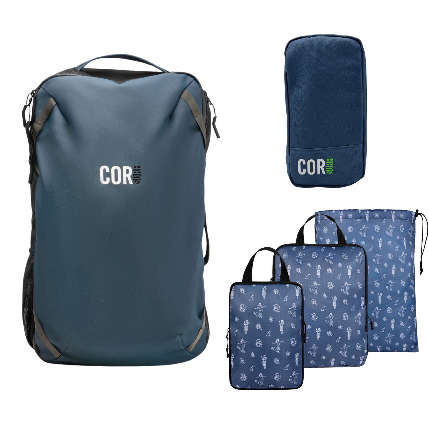 COR Surf Island Hopper Travel Bundle - Backpack + Toiletry Bag + Compression Packing Cubes with YKK
