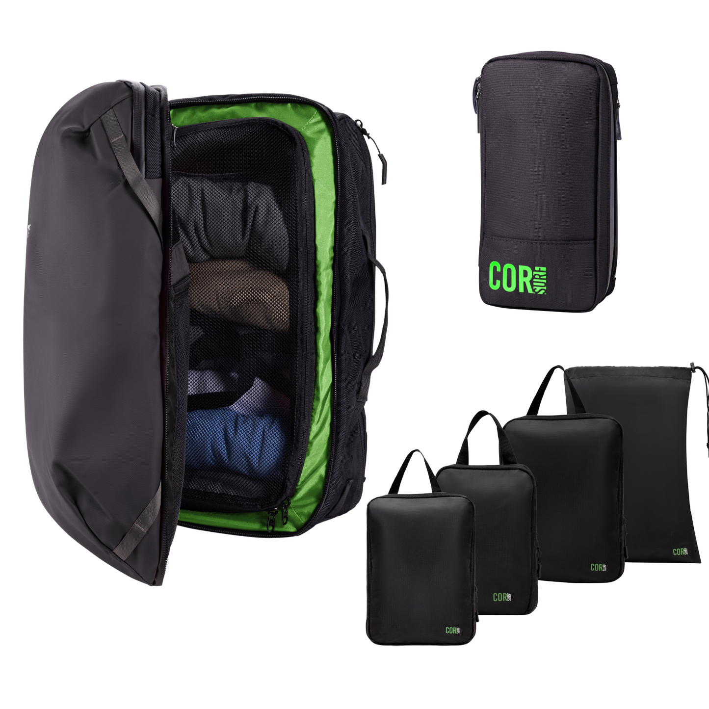 COR Surf Island Hopper Travel Bundle - Backpack + Toiletry Bag + Compression Packing Cubes with YKK
