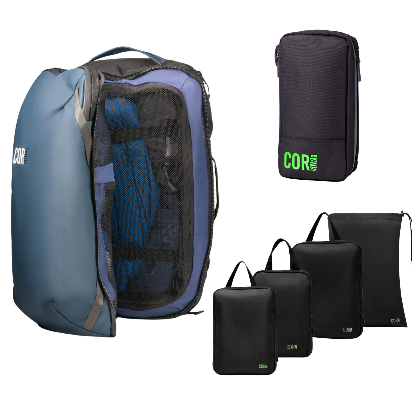COR Surf Island Hopper Travel Bundle - Backpack + Toiletry Bag + Compression Packing Cubes with YKK