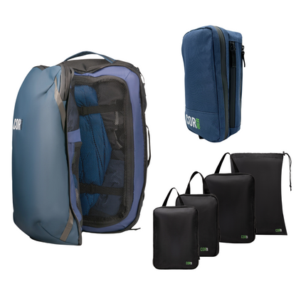 COR Surf Island Hopper Travel Bundle - Backpack + Toiletry Bag + Compression Packing Cubes with YKK