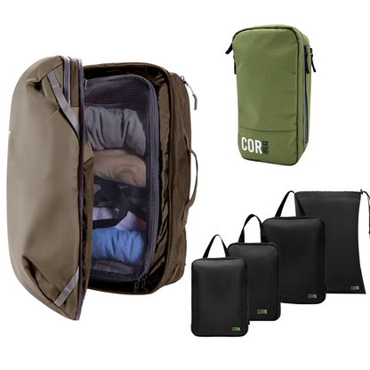 COR Surf Island Hopper Travel Bundle - Backpack + Toiletry Bag + Compression Packing Cubes with YKK