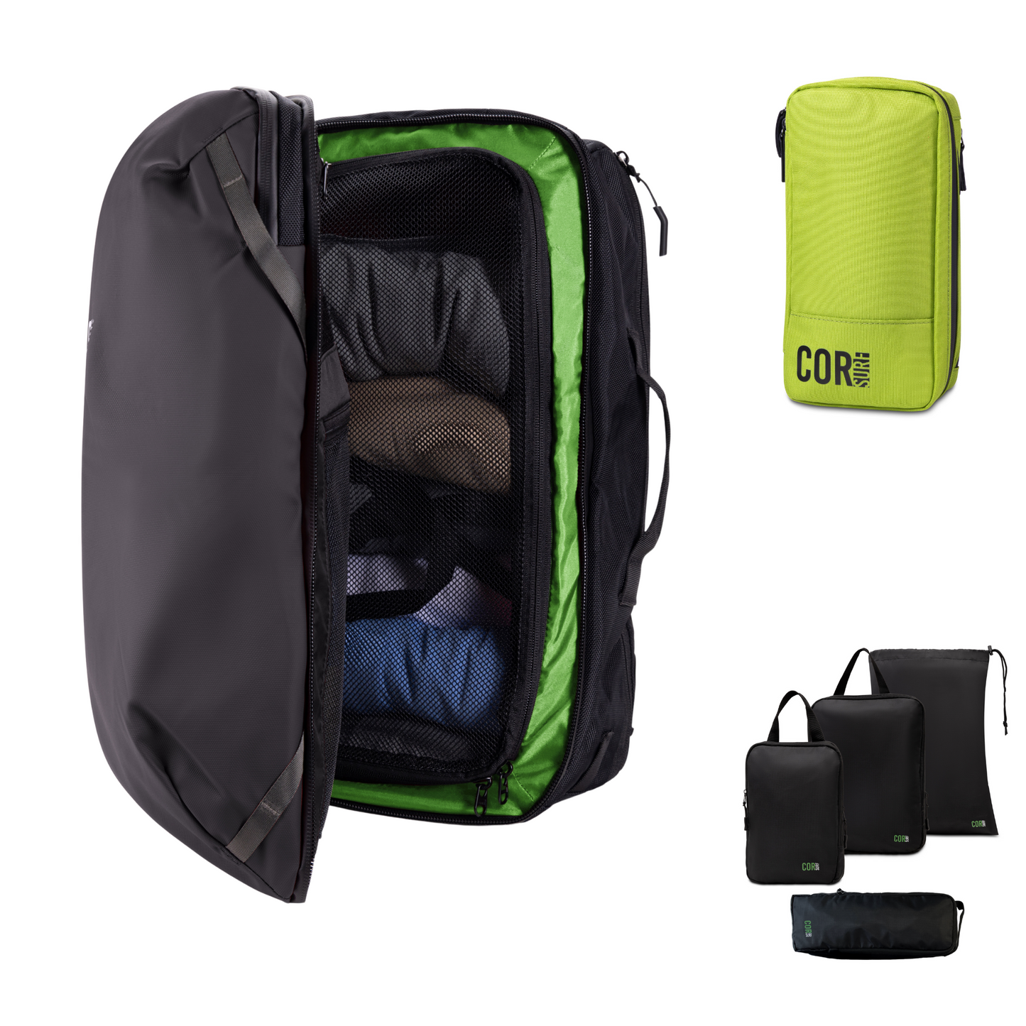 COR Surf Island Hopper Travel Bundle - Backpack + Toiletry Bag + Compression Packing Cubes with YKK