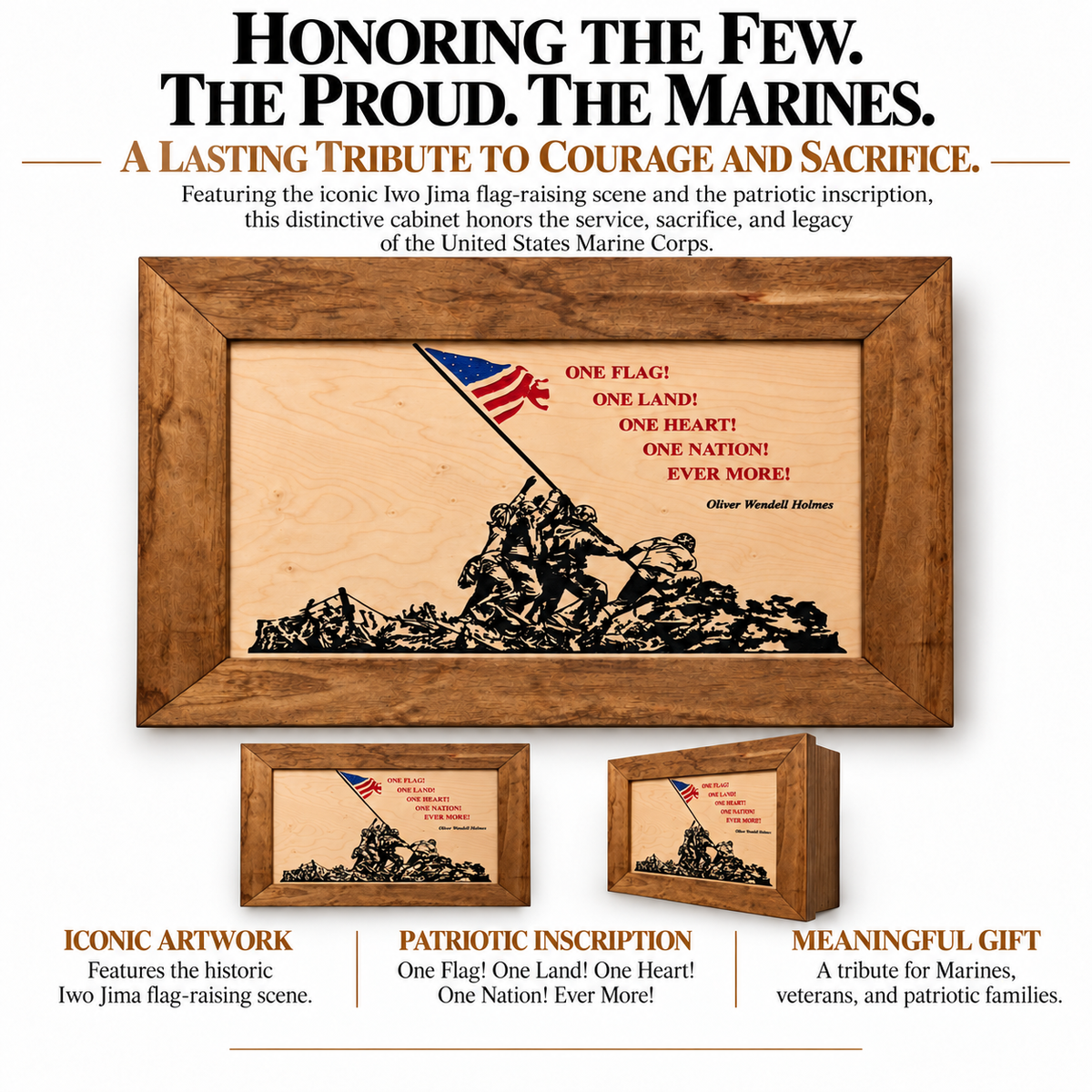 Bellewood Designs - Iwo Jima Flag Raising Decorative Wall-Mounted Secure Gun Cabinet
