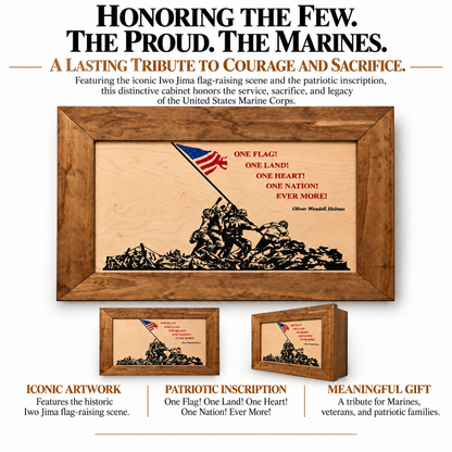 Bellewood Designs - Iwo Jima Flag Raising Decorative Wall-Mounted Secure Gun Cabinet