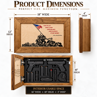 Bellewood Designs - Iwo Jima Flag Raising Decorative Wall-Mounted Secure Gun Cabinet