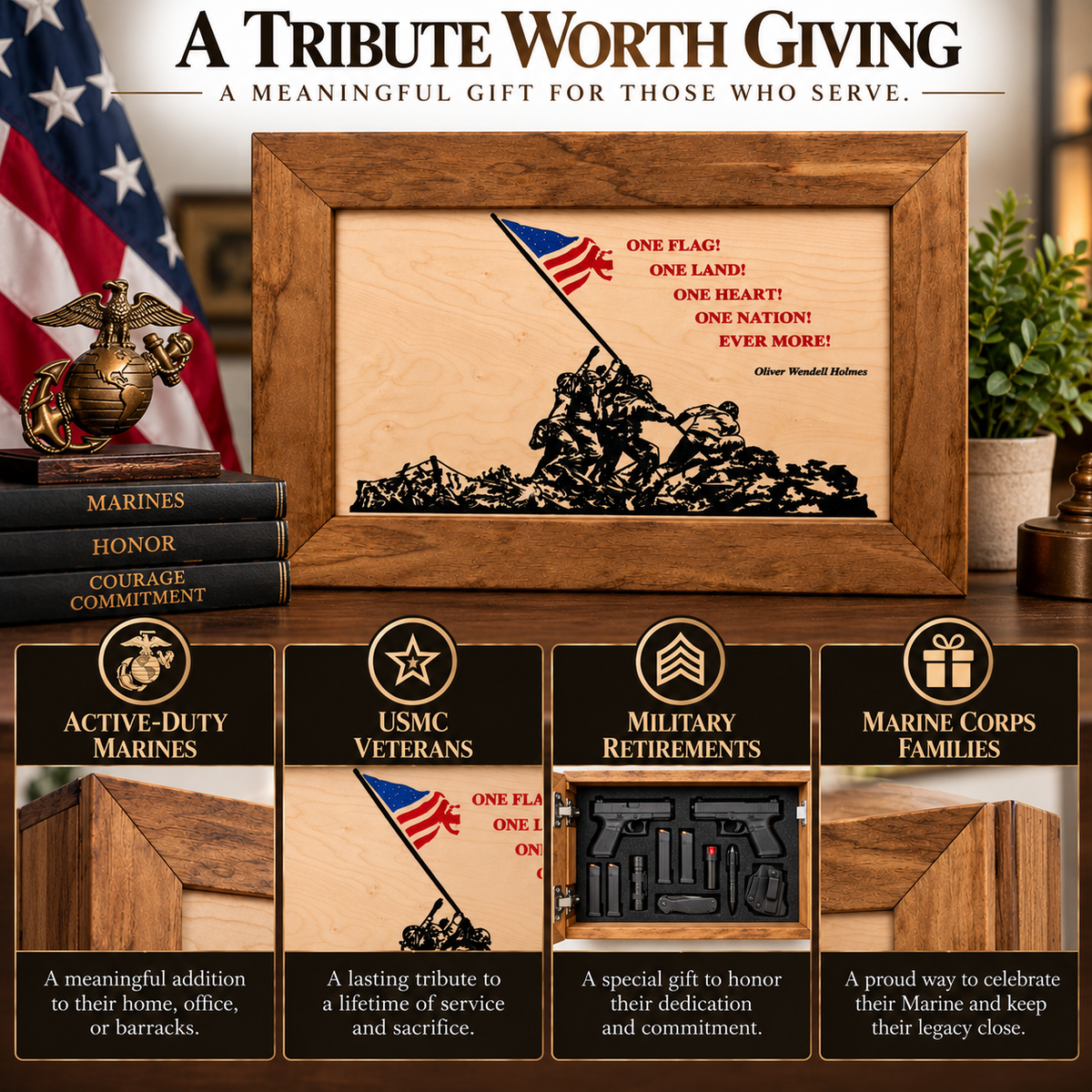 Bellewood Designs - Iwo Jima Flag Raising Decorative Wall-Mounted Secure Gun Cabinet