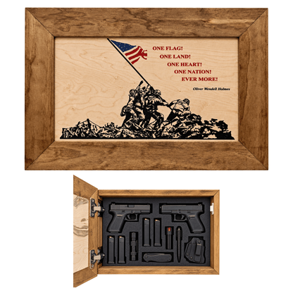 Bellewood Designs - Iwo Jima Flag Raising Decorative Wall-Mounted Secure Gun Cabinet