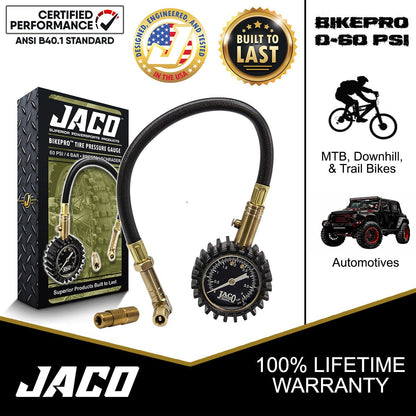 Jaco BikePro™ Presta Tire Pressure Gauge - 60 PSI | Presta & Schrader (Mountain Bikes) - Angler's Pro Tackle & Outdoors
