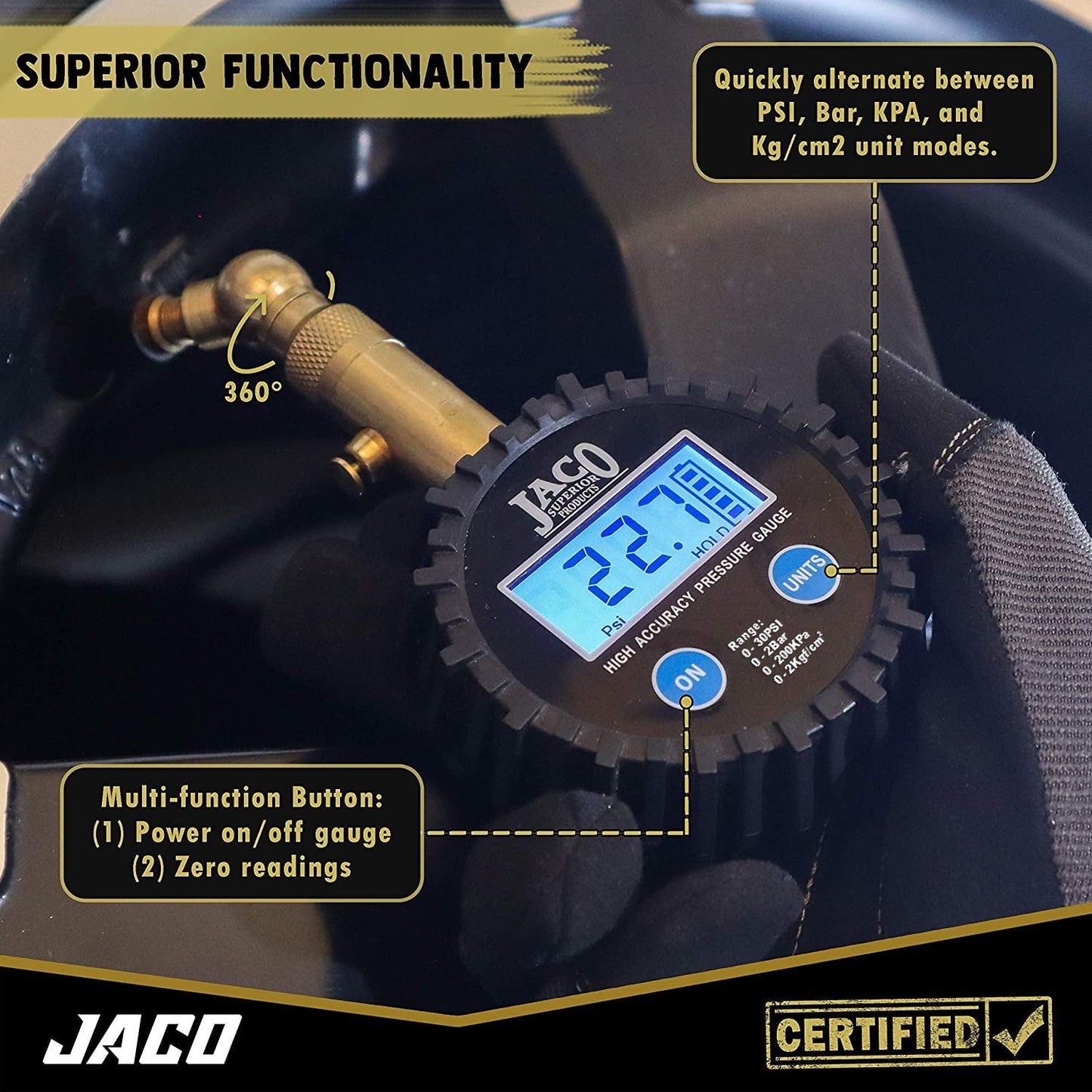 Jaco Elite® Digital Low Pressure Tire Gauge - Professional Accuracy - 30 PSI - Angler's Pro Tackle & Outdoors