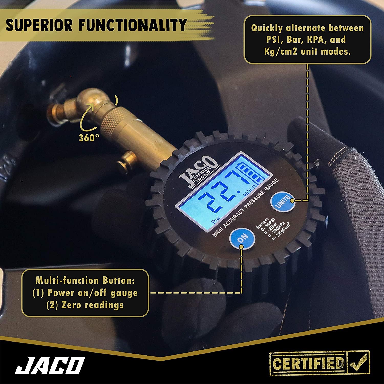 Jaco Elite® Digital Low Pressure Tire Gauge - Professional Accuracy - 30 PSI - Angler's Pro Tackle & Outdoors