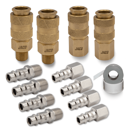 Jaco Hi-Flo Quick Connect Air Fittings | Plug & Coupler Kit - 1/4" NPT (Set of 12) - Angler's Pro Tackle & Outdoors