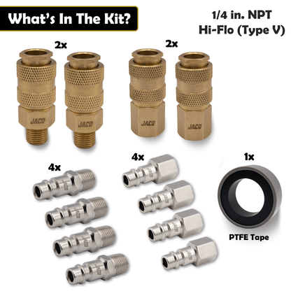 Jaco Hi-Flo Quick Connect Air Fittings | Plug & Coupler Kit - 1/4" NPT (Set of 12) - Angler's Pro Tackle & Outdoors