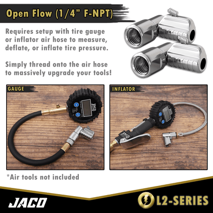 Jaco Lightning™ L2-Series Tire Air Chuck | Open Flow, 1/4" F-NPT (2 Pack) - Angler's Pro Tackle & Outdoors