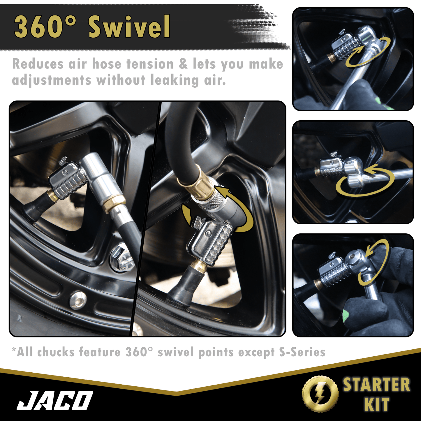 Jaco Lightning™ Tire Air Chuck Starter Kit - Patented | Open Flow, 1/4" F-NPT (Set of 7) - Angler's Pro Tackle & Outdoors