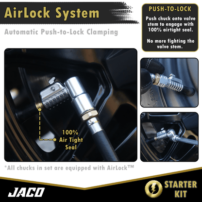 Jaco Lightning™ Tire Air Chuck Starter Kit - Patented | Open Flow, 1/4" F-NPT (Set of 7) - Angler's Pro Tackle & Outdoors