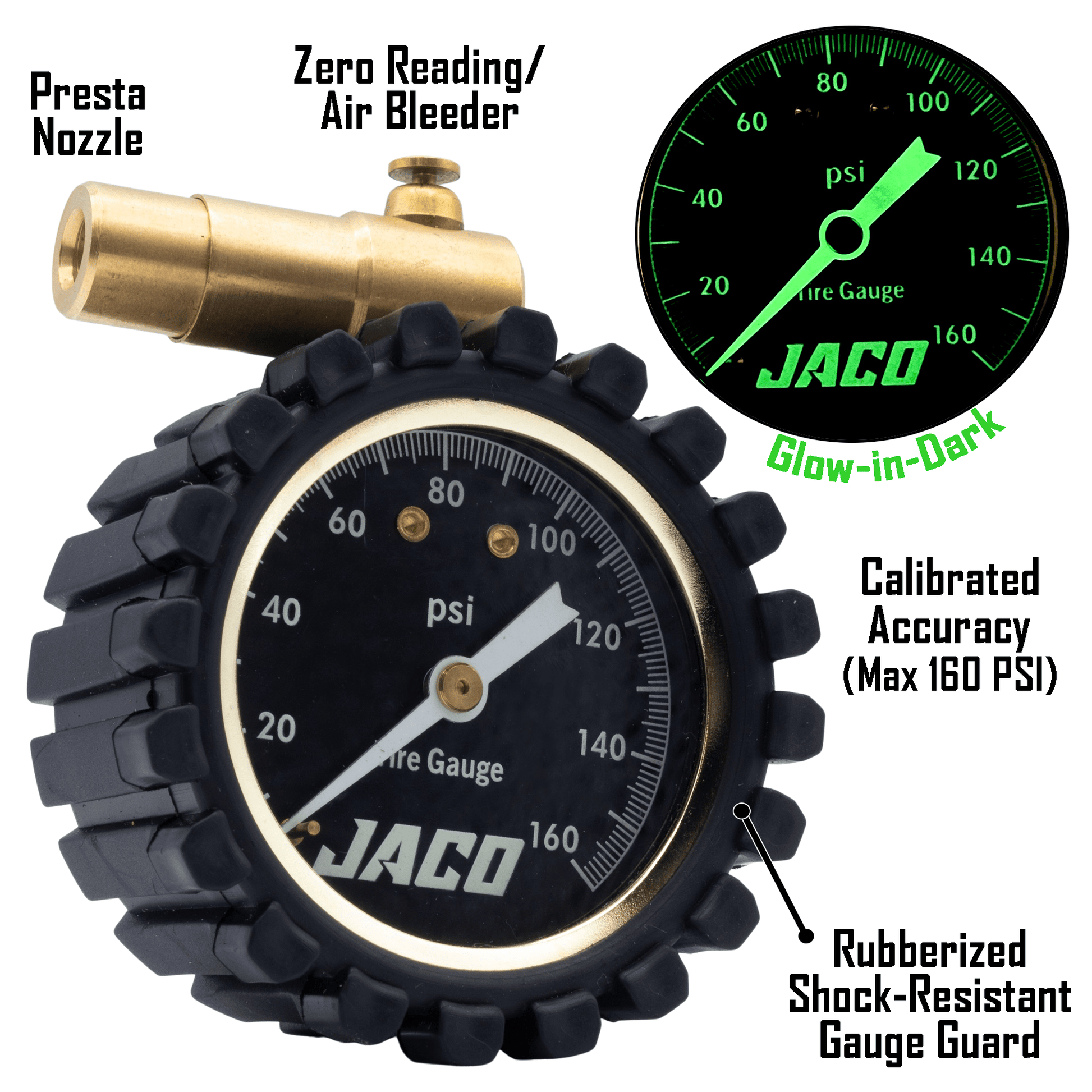 Jaco RDX-160 Presta Tire Pressure Gauge for Bikes (Max 160 PSI) | Road Bike & BMX Series - Angler's Pro Tackle & Outdoors