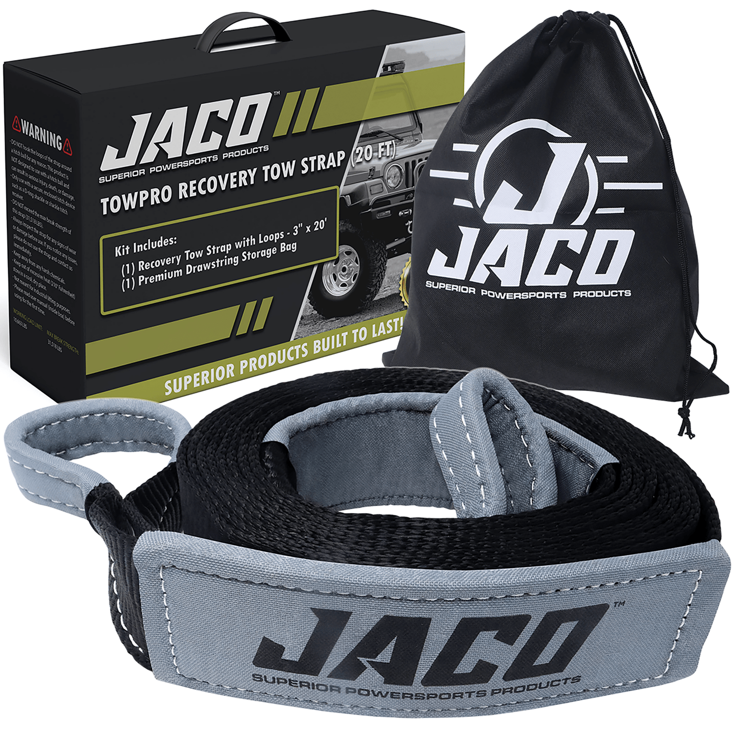 Jaco TowPro™ Recovery Tow Strap - 4x4 Trail Rated | Break Strength (31,518 lbs) - Angler's Pro Tackle & Outdoors