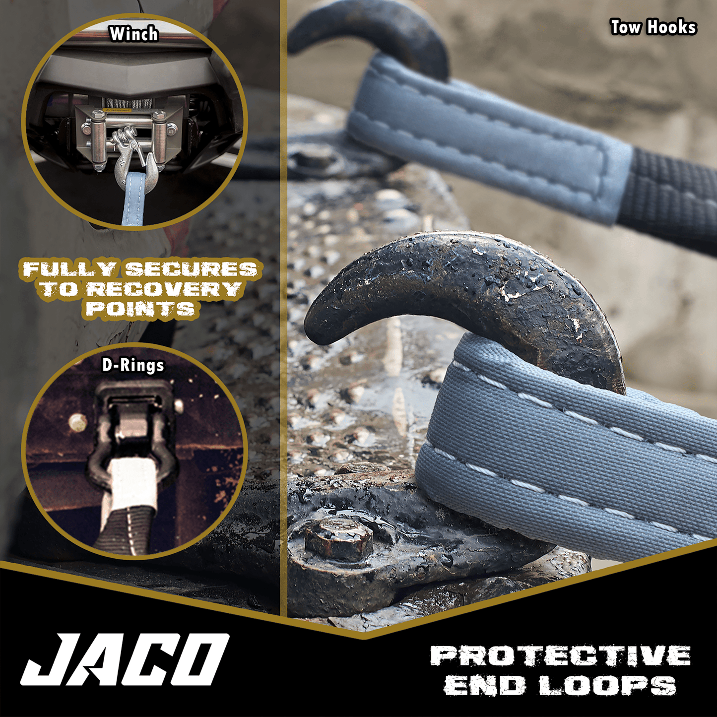 Jaco TowPro™ Recovery Tow Strap - 4x4 Trail Rated | Break Strength (31,518 lbs) - Angler's Pro Tackle & Outdoors