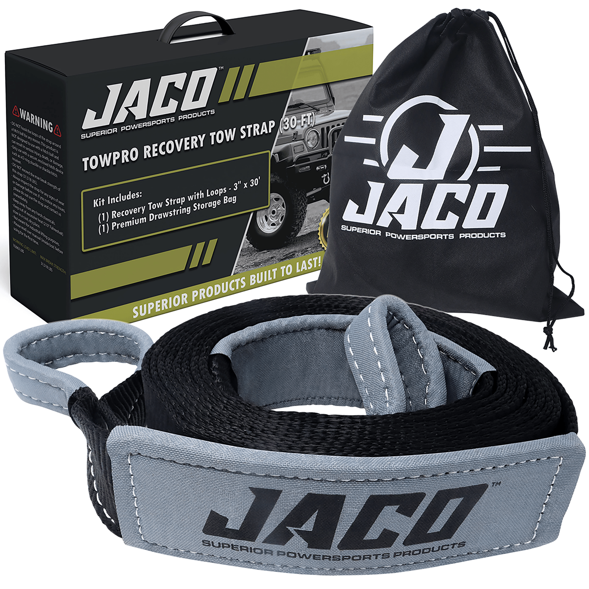 Jaco TowPro™ Recovery Tow Strap - 4x4 Trail Rated | Break Strength (31,518 lbs) - Angler's Pro Tackle & Outdoors