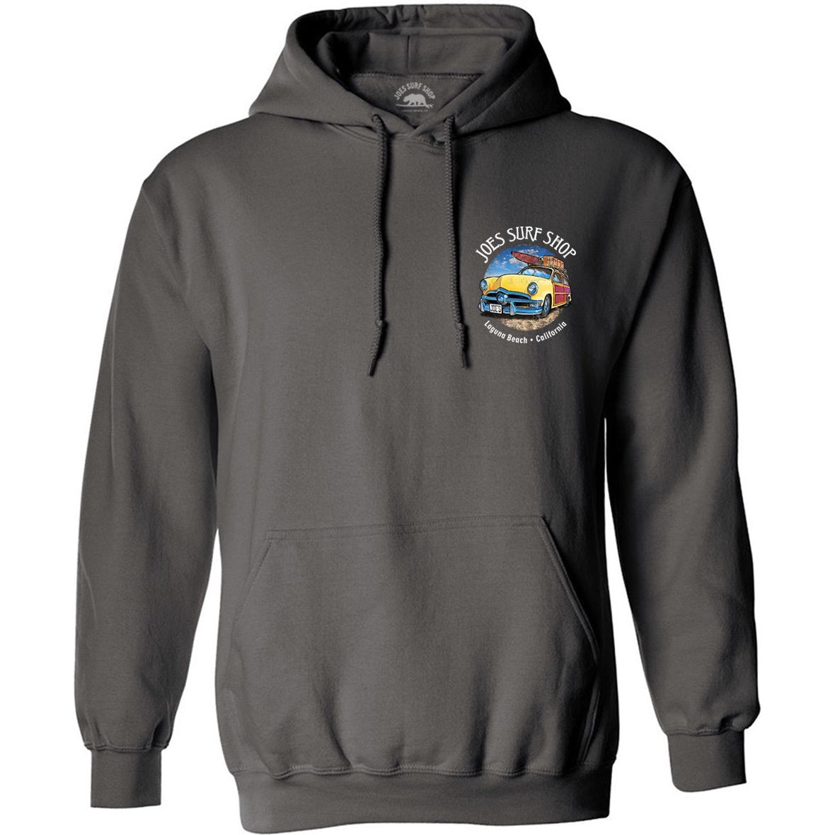 Joe's Surf Shop Yellow Woody with Surfboards Pullover Surf Hoodie - Angler's Pro Tackle & Outdoors