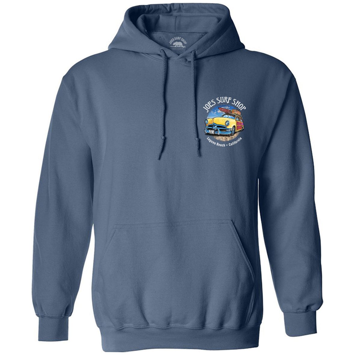 Joe's Surf Shop Yellow Woody with Surfboards Pullover Surf Hoodie - Angler's Pro Tackle & Outdoors