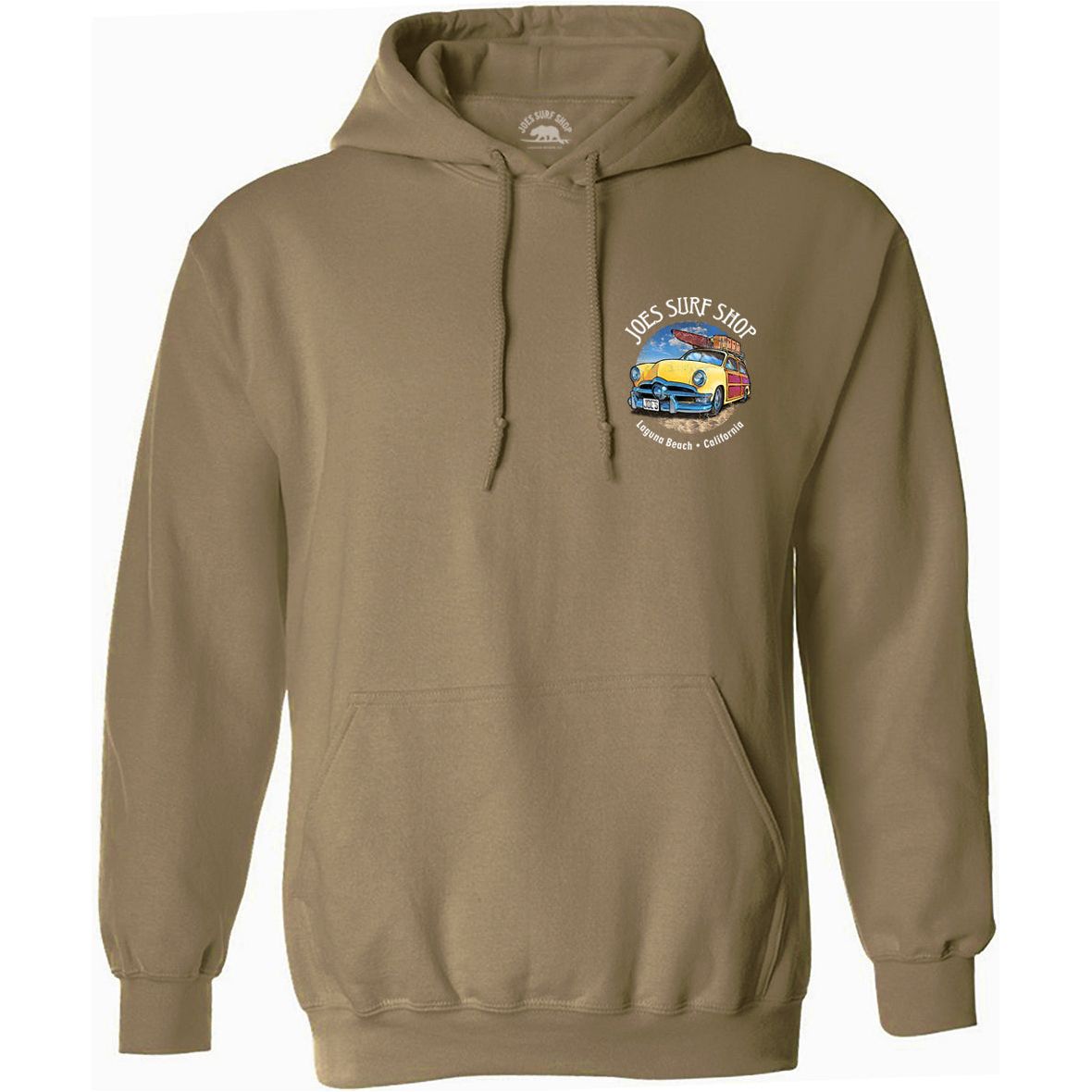 Joe's Surf Shop Yellow Woody with Surfboards Pullover Surf Hoodie - Angler's Pro Tackle & Outdoors