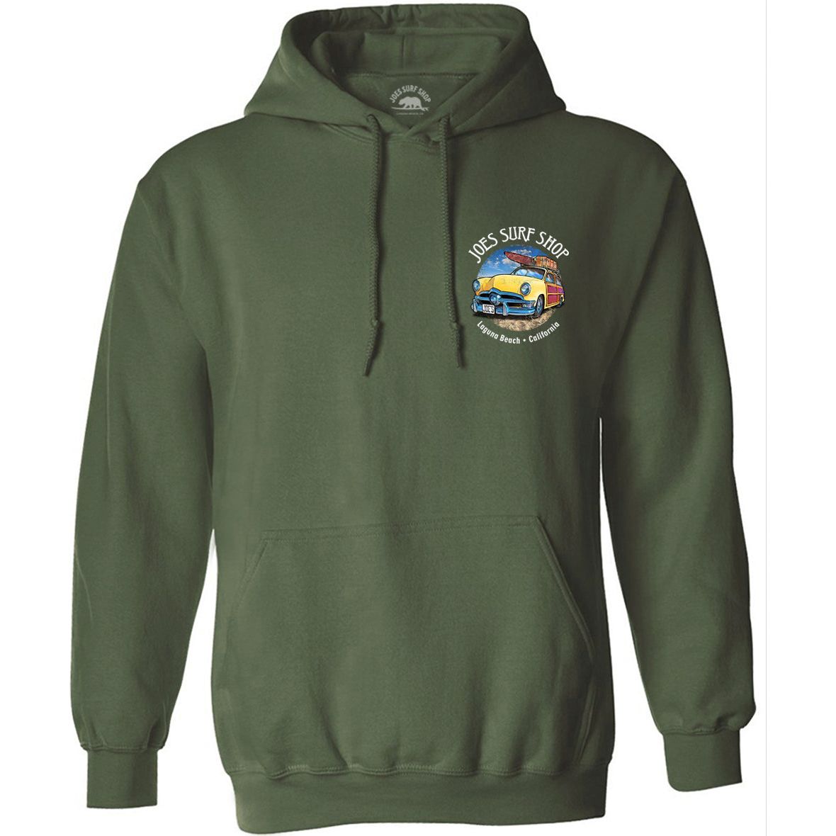 Joe's Surf Shop Yellow Woody with Surfboards Pullover Surf Hoodie - Angler's Pro Tackle & Outdoors