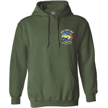 Joe's Surf Shop Yellow Woody with Surfboards Pullover Surf Hoodie - Angler's Pro Tackle & Outdoors