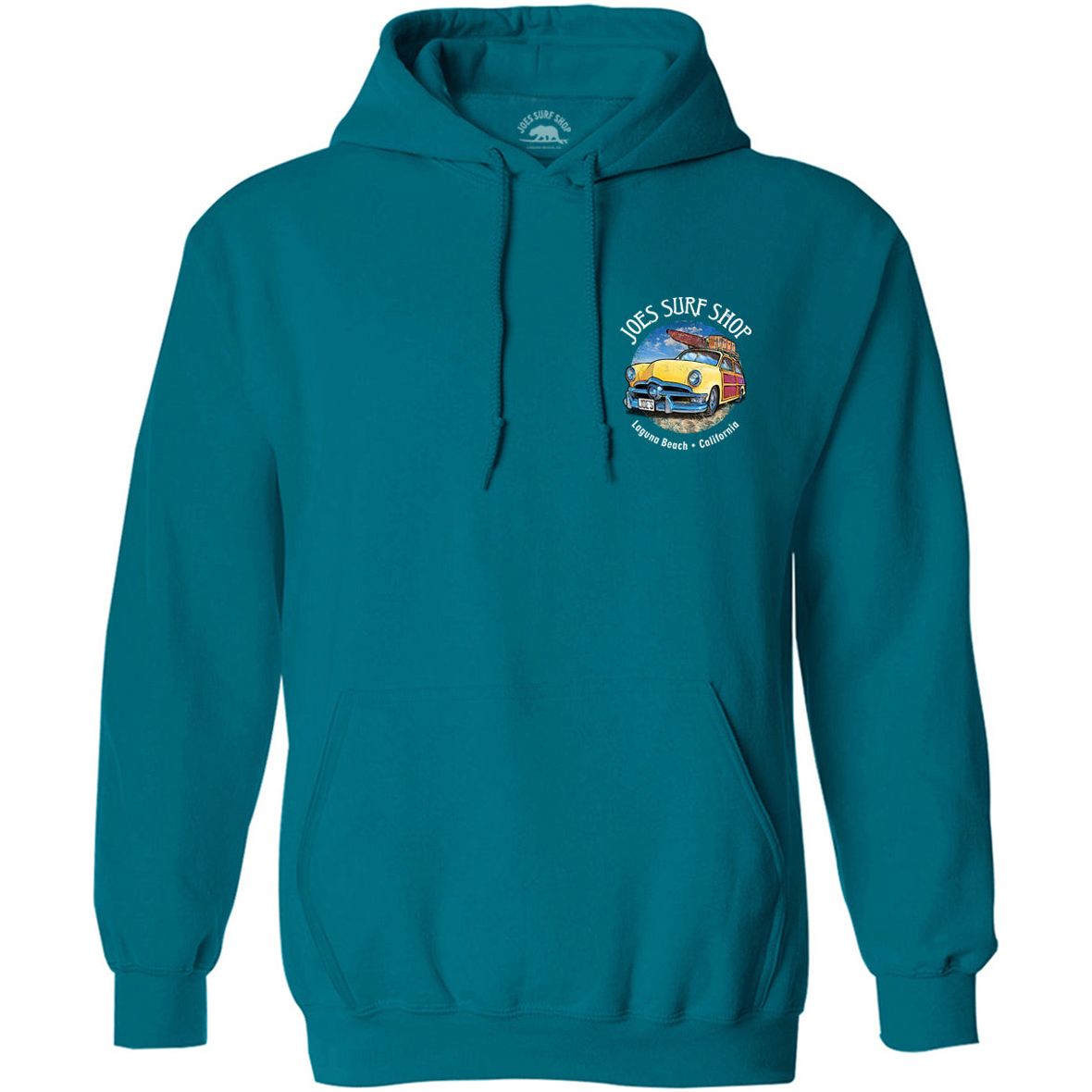 Joe's Surf Shop Yellow Woody with Surfboards Pullover Surf Hoodie - Angler's Pro Tackle & Outdoors