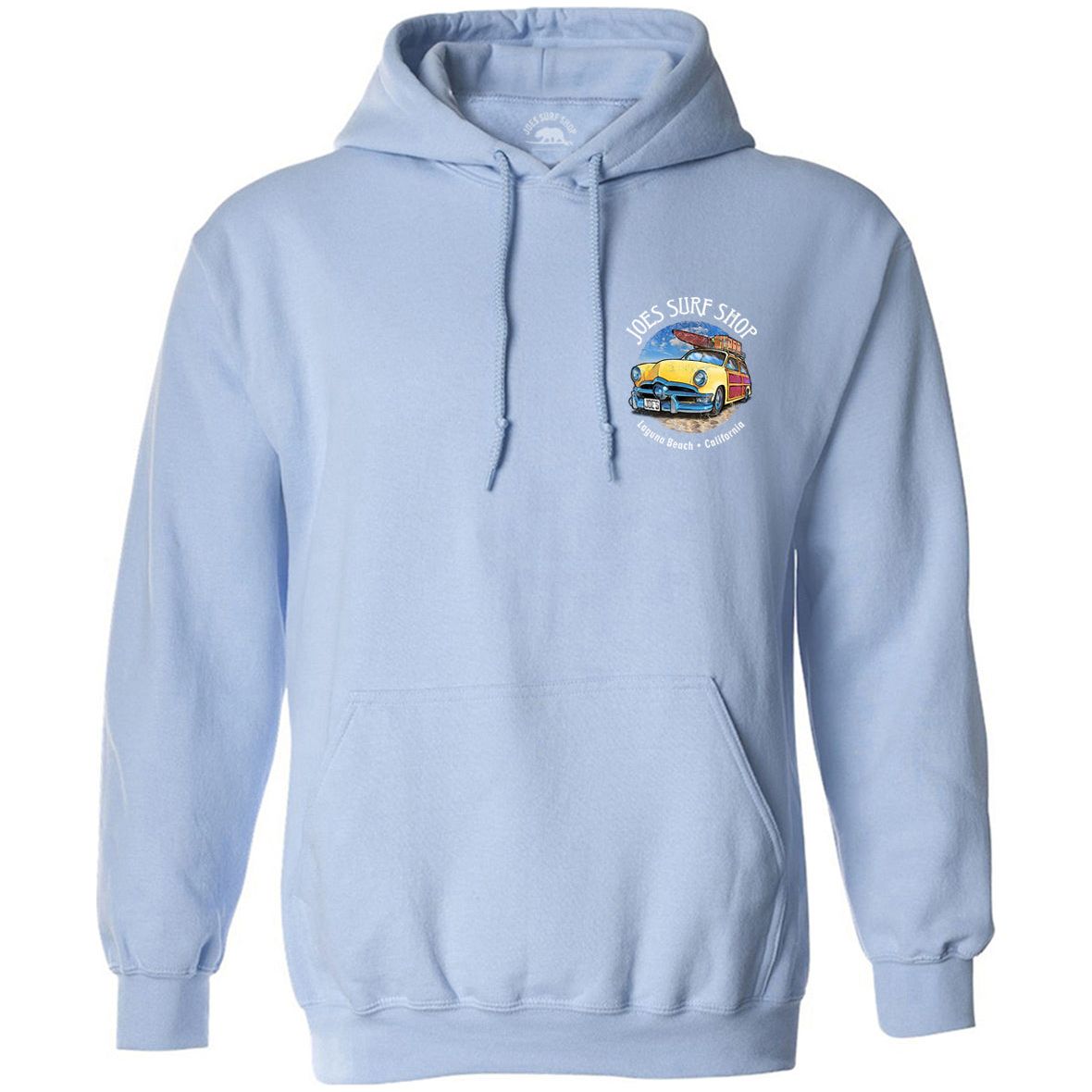 Joe's Surf Shop Yellow Woody with Surfboards Pullover Surf Hoodie - Angler's Pro Tackle & Outdoors