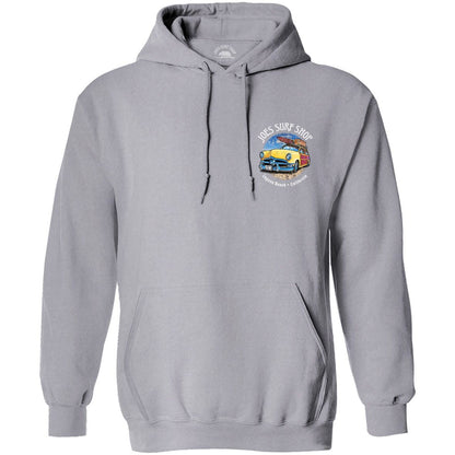 Joe's Surf Shop Yellow Woody with Surfboards Pullover Surf Hoodie - Angler's Pro Tackle & Outdoors