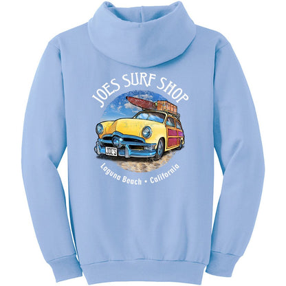 Joe's Surf Shop Yellow Woody with Surfboards Pullover Surf Hoodie - Angler's Pro Tackle & Outdoors