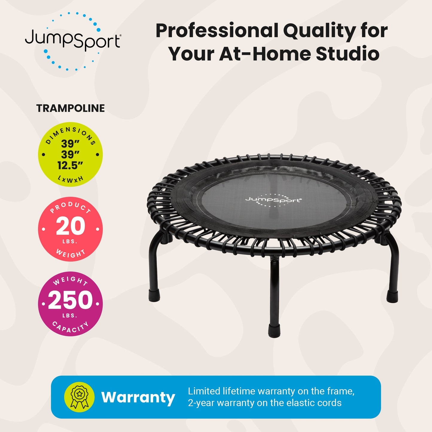 JumpSport 220 Small Rebounder for Adults, 39" ESSENTIAL Home Fitness Trampoline - Angler's Pro Tackle & Outdoors