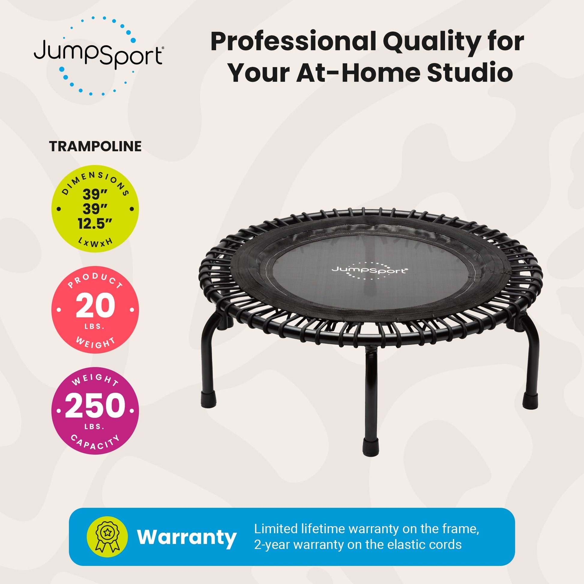 JumpSport 220 Small Rebounder for Adults, 39" ESSENTIAL Home Fitness Trampoline - Angler's Pro Tackle & Outdoors