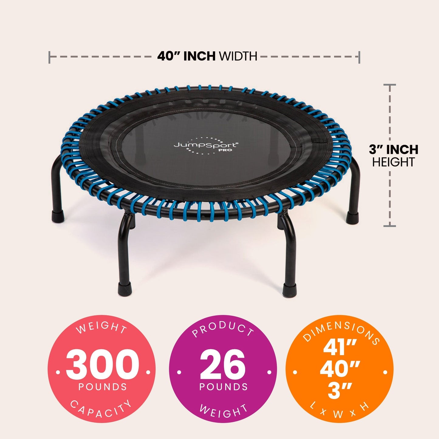 JumpSport 350 PRO 39 Inch Fitness Trampoline with Blue EnduroLast Elastic Cords - Angler's Pro Tackle & Outdoors