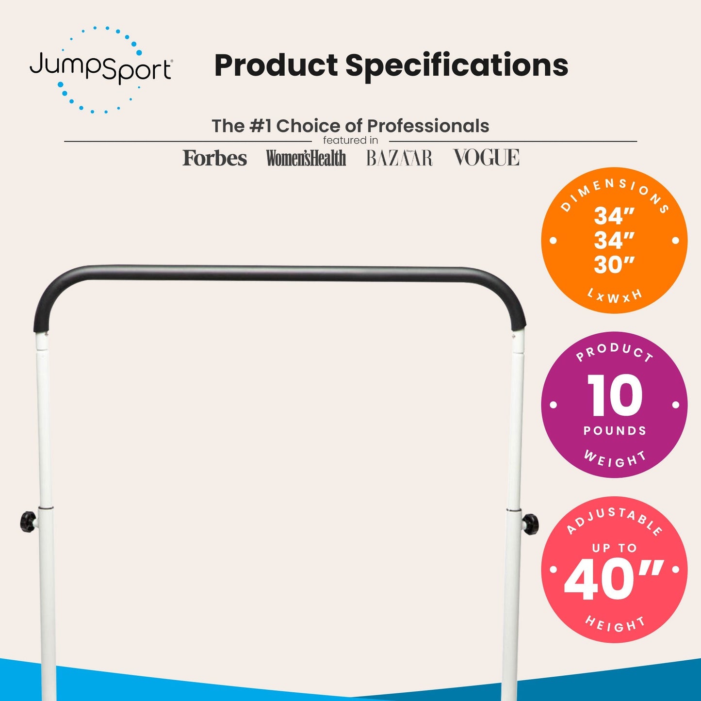 JumpSport 39 Inch Exercise Handle Bar for Fitness Arched Leg Trampolines, White - Angler's Pro Tackle & Outdoors