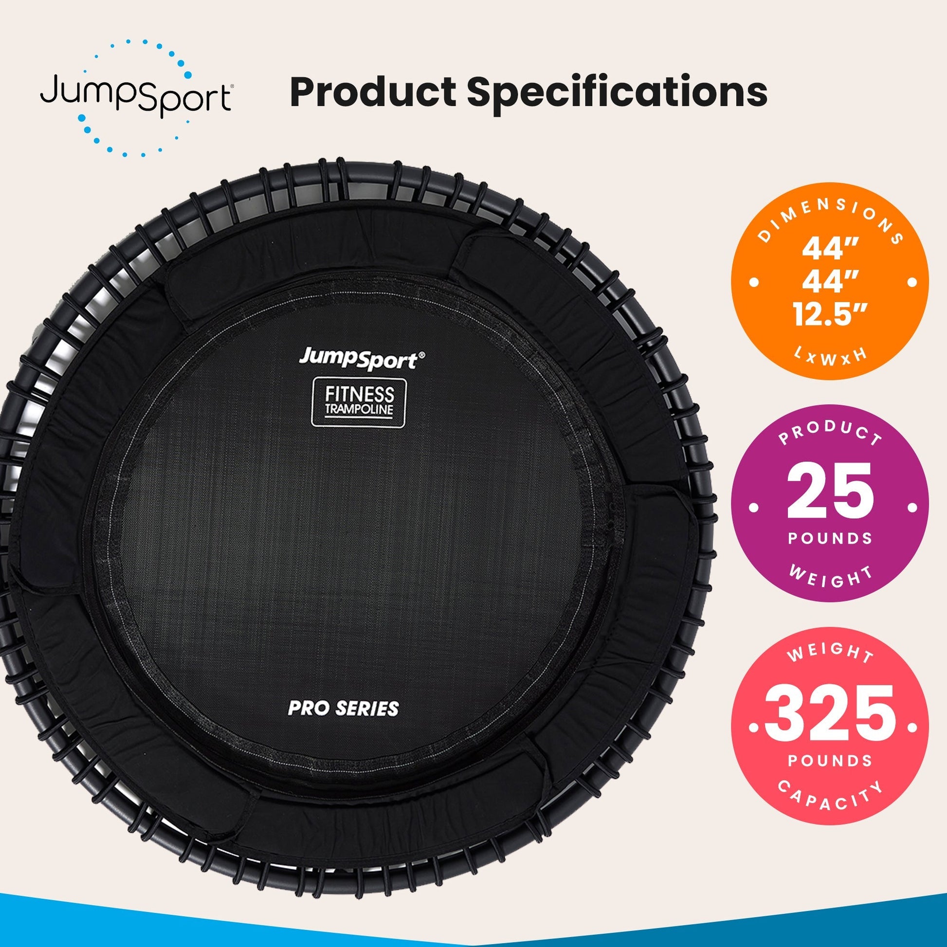 JumpSport 570 PRO Indoor Durable Lightweight 44 - Inch Fitness Trampoline, Black - Angler's Pro Tackle & Outdoors